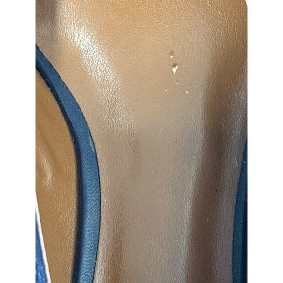 Halston Womens Navy Blue Leather Flats With Suede Ruffle Accent Pointed Toe Size - Picture 5 of 10